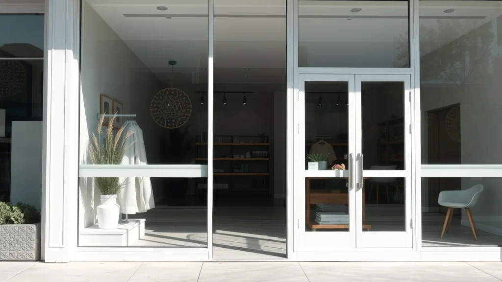 aluminum storefront double glass doors with commercial entry handles prepared for electric strike installation and access control system