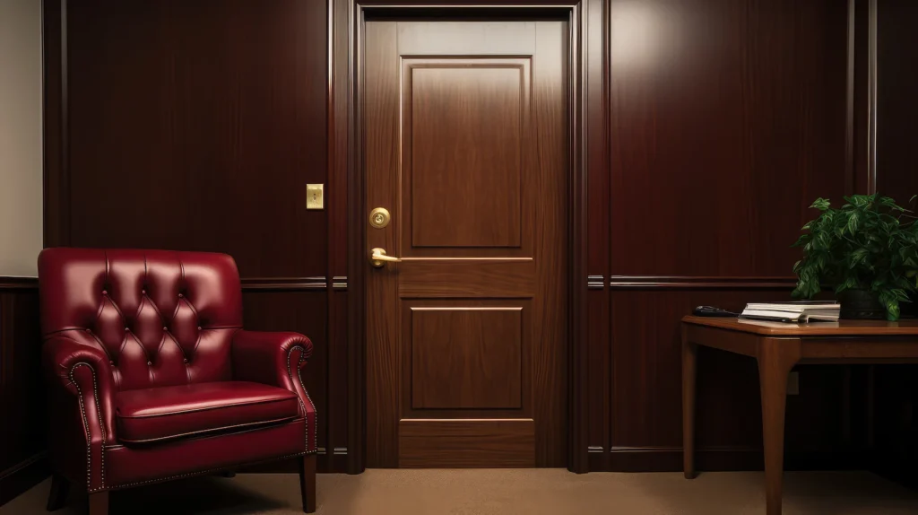 A government office door with secure lock hardware supporting government office building locksmith services and controlled access security