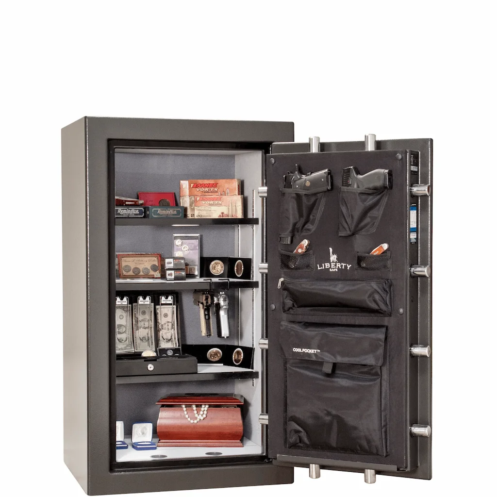 Open home safe displaying valuables, cash, jewelry, and documents stored inside a residential security safe used for home safe opening services in Maryland